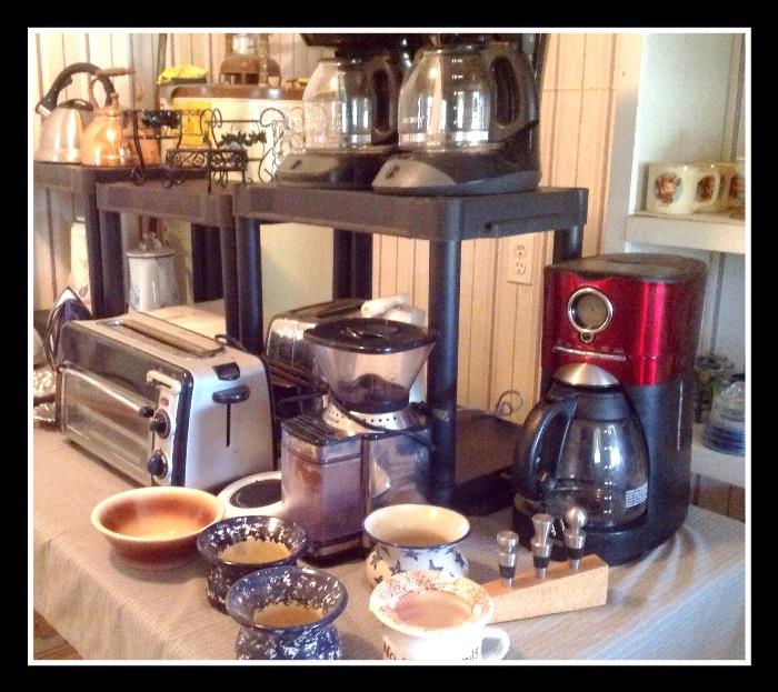 Broiler, Sharp convection, Emerson wine cooler, coffee makers, vintage pressure cooker, tea kettles 