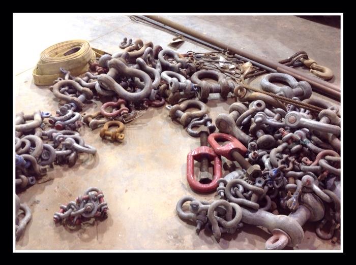 Huge pile of industrial heavy duty shackles. These will be sold all together, or the owner will keep them. 