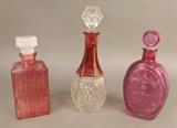 Lot 392 3 Red & Pink Clear Glass Decanters