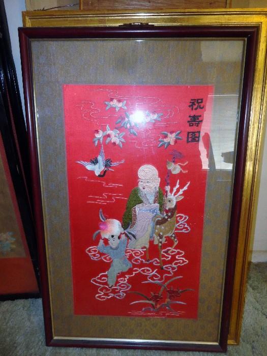 Framed Asian embroidery