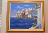 Signed Oil Painting of Greek Seaside