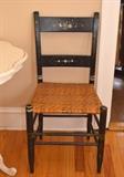 Antique Hand Painted Black Floral Ladder Back Side Chair w Rush Seat