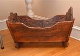 Vintage French Hand Carved Wood Baby Cradle