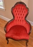 Victorian Tufted Arm Chair w Red Upholstery