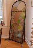 LARGE Antique Belgian Art Deco Stained Glass Panel, Purchased in France, comes with handmade/commissioned wrought iron stand