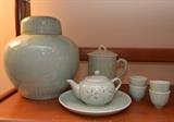 Asian Celadon Glaze Ginger Jar and Tea Set