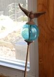 Rusty Garden Stake with Blue Glass Orb