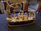 Very intricate Ivory colored Asian carving attention detail is amazing                                                        Measures 18 inches x 10 inches Item 0127