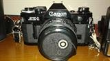 Cannon AE-1 w/ 200mm & 28mm Lenses, Mounted Flash and Case