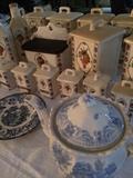 Kitchen canister set, blue and white china