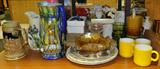 Carnival glass, vintage glass and other pieces, hall, mccoy, england, german stien, and more