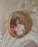 Antique porcelain portrait pin in 14k gold frame/bezel