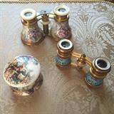 Antique French kiln-fired opera glasses / binoculars, scenes a' la Boucher