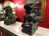 PAIR LARGE GREEN HARDSTONE CARVED FOO DOGS, APPROX 25"H, SKU328.04
