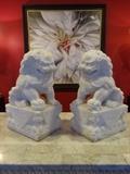 PAIR LARGE CHINESE WHITE MARBLE FOO DOGS, INTRICATELY CARVED, EXCELLENT VINTAGE CONDITION, APPROX 19"H, SKU275.18
