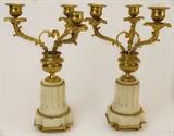 PAIR FRENCH GILT BRONZE AND MARBLE CANDELABRA