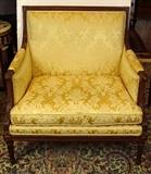FRENCH MARQUISE ARMCHAIR IN GOLD UPHOLSTERY WITH DOWN FILLED CUSHION