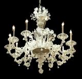 STUNNING 12 LIGHT VENETIAN CRYSTAL CHANDELIER WITH ELABORATE SCROLING LEAVES AND FLORALS