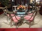 DREXEL HERITAGE MING TREASURES DINING TABLE WITH 6 SILVER FINISH SWAN CHAIRS