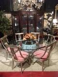 DREXEL HERITAGE MING TREASURES DINING TABLE WITH 6 SILVER FINISH SWAN CHAIRS