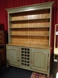 LARGE PAINTED AND NATURAL FINISH WOOD HUTCH WITH WINE RACK