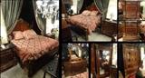 7 PC PULASKI ROYALE KING BEDROOM SET WITH BED, 2 NIGHTSTANDS, fFLOOR MIRROR, DRESSER WITH MIRROR, AND WARDROBE