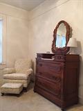 American Victorian dresser and club chair/ottoman.