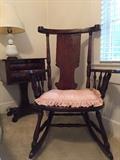 American Empire work table and unusual rocker.