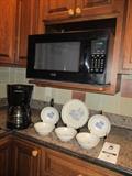 Kenmore Microwave, Coffee Maker, & Dishes