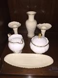 LENOX VASE, CANDLE HOLDERS AND LONG OVAL DISH