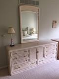 BEAUTIFUL CREAM THOMASVILLE BEDROOM SET-LONG DRESSER WITH MIRROR