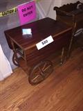 SOLID WOOD SERVING CART WITH GLASS TRAY AND SMALL DRAWER