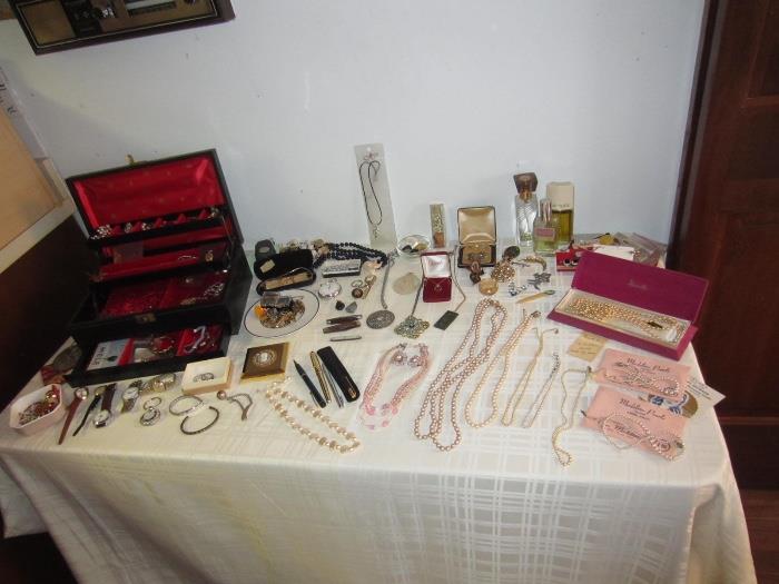 jewelry, pearls, watches, pocket knives, perfume