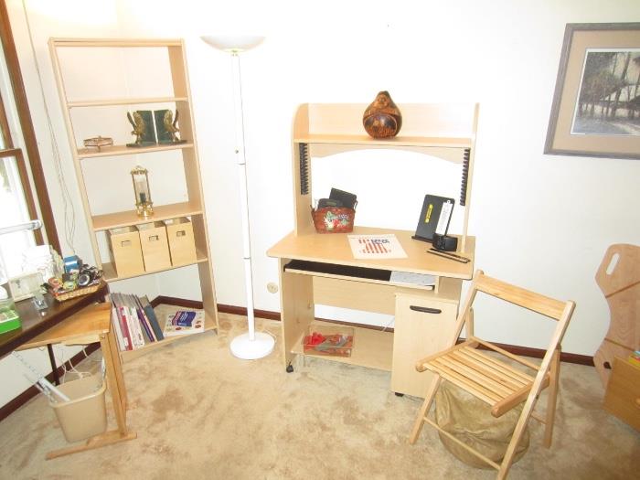 desk, bookcase, chair