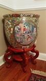 LARGE Asian fish bowl on wooden stand
