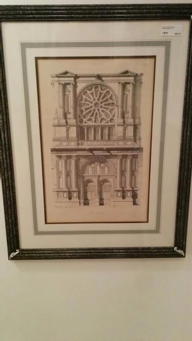 One of a pair of nicely framed and matted architectural prints