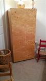 One of a pair of very cool, blond burl wood armoires 