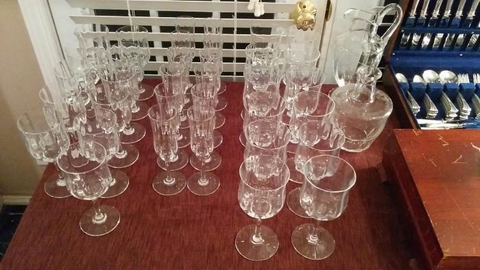 Baccarat Capri Optic crystal stemware, w/3 different sizes - champagne flutes, white wines and water glasses
