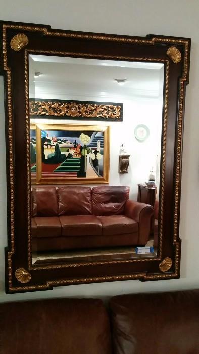 Great size mahogany/gold mirror, w/beveled glass