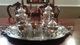 Here's the front view of the Sheffield 6-Piece silver plated tea set. 