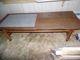 Mid Century wood and tile coffee table with matching side table