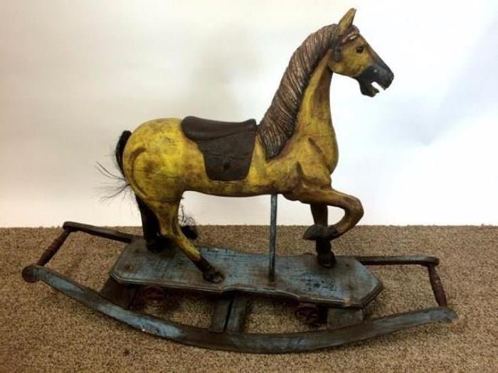 Early antique carved carousel style rocking horse