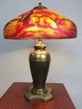Reverse painted lamp on brass base