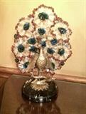 Antique Czech Crystal Peacock Lamp