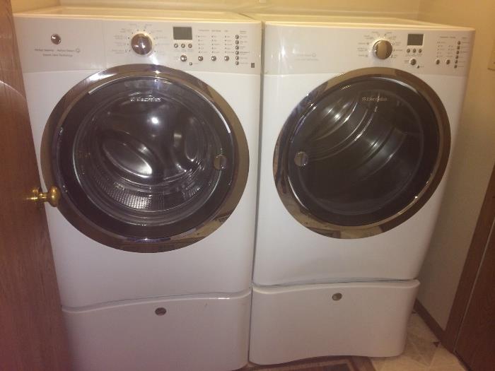 Electrolux washer and dryer on pedestals