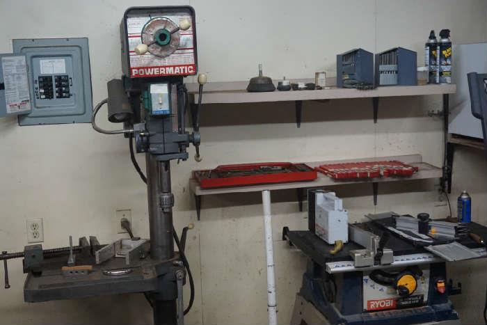 Powermatic drill press, Ryobi table saw