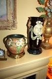 Roseville "Jonquil" vase and Weller "Athens" vase (It has been repaired on the backside)
