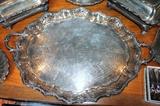 HUGE c.1900 W&G Sissons Sheffield silverplate waiter tray - gorgeous details!