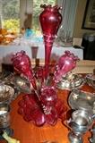 Beautiful Victorian cranberry epergne (one of the small horns has been repaired)
