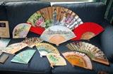 Collection of vintage hand painted paper fans